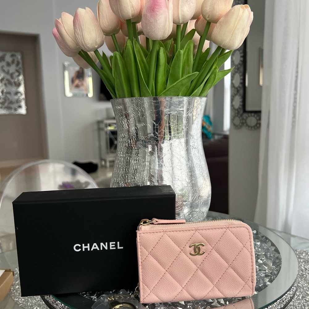 Chanel Pink Caviar Zipped Key Holder Wallet 23K